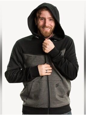 Linus Tech Tips Stealth Black and Gray Zip Hoodie with Hood phone pocket sz L